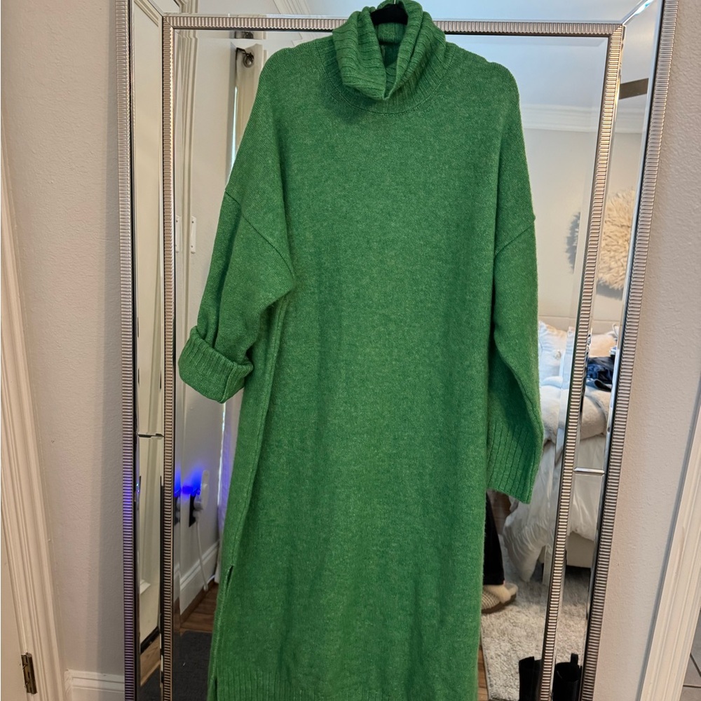Green Turtleneck Sweater Dress- Anthropologie